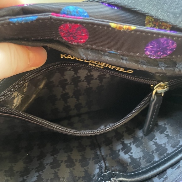 NWT Karl Lagerfeld Paris Black multicolor Jewel Pattern Nylon Shoulder Bag - Picture 4 of 4